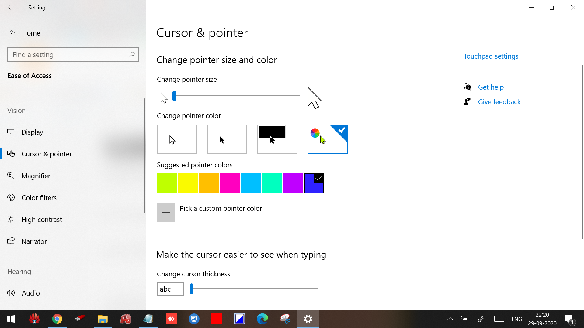 change the custom mouse pointer windows 10