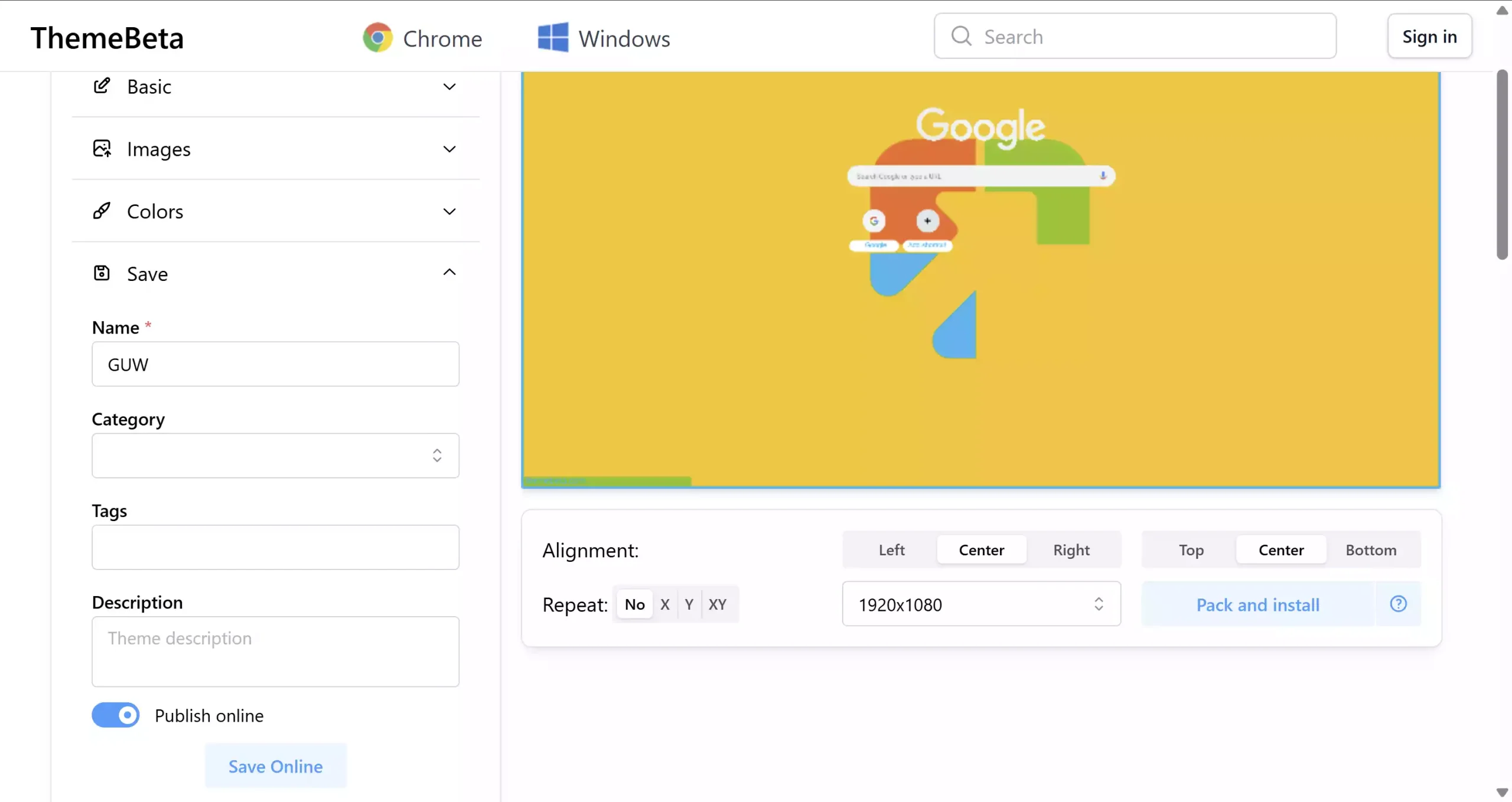 ThemeBeta - Save tab