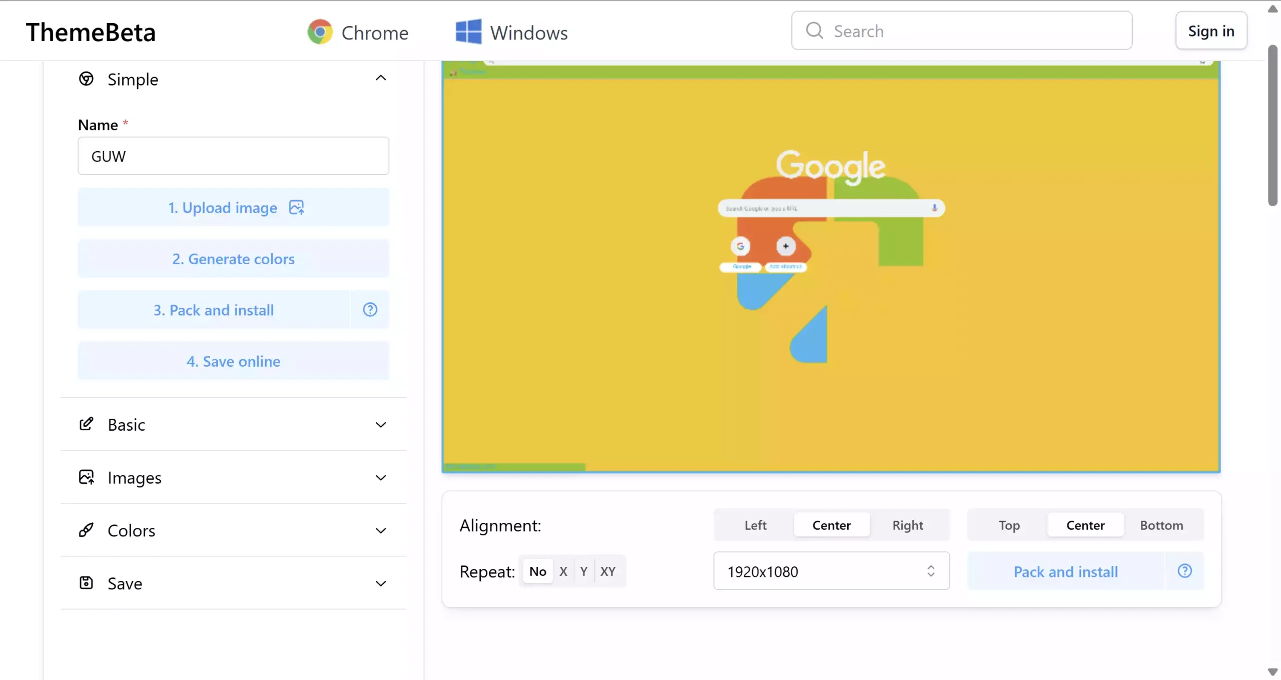 Upload an image for Chrome theme
