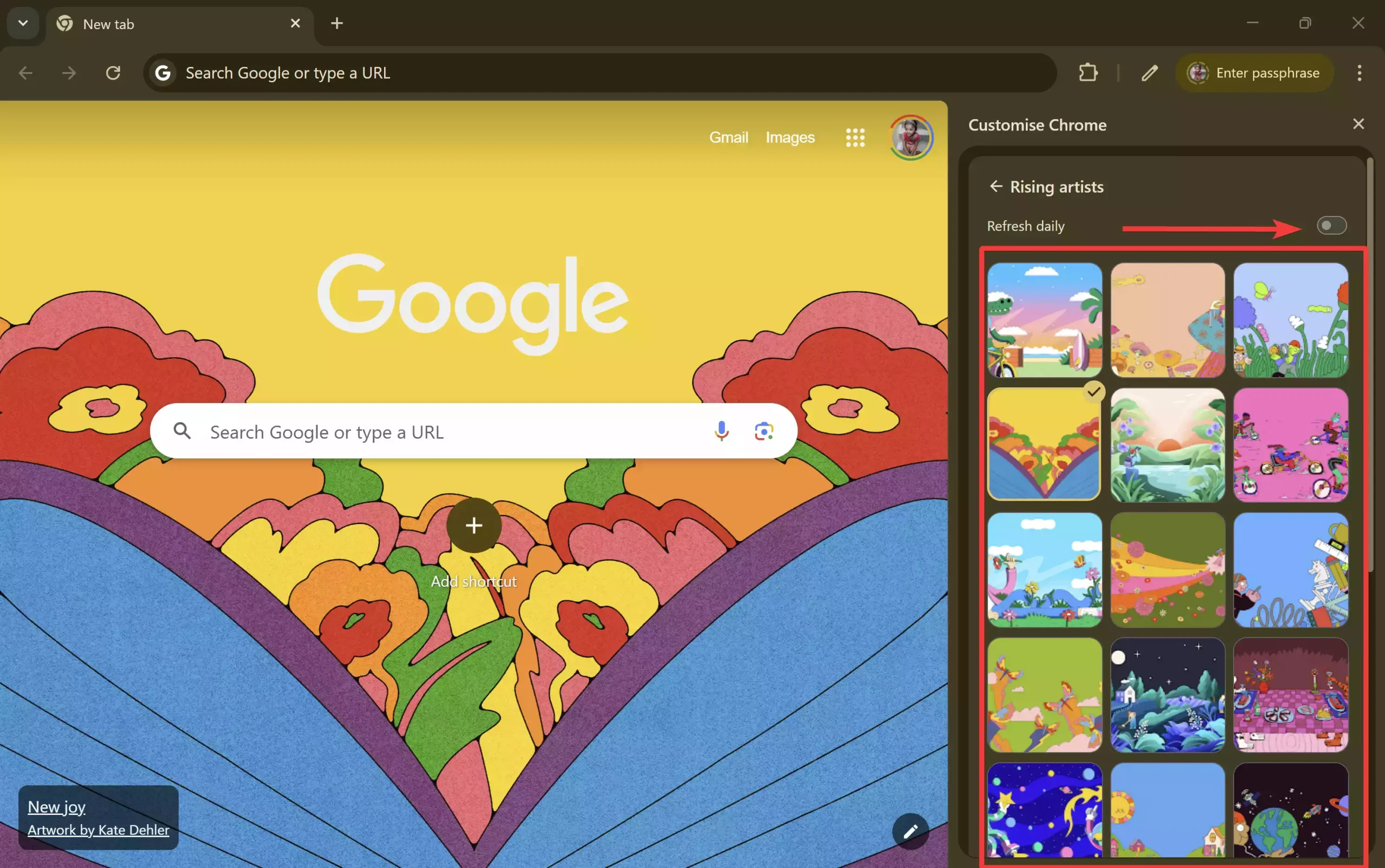 Chrome background image refresh daily