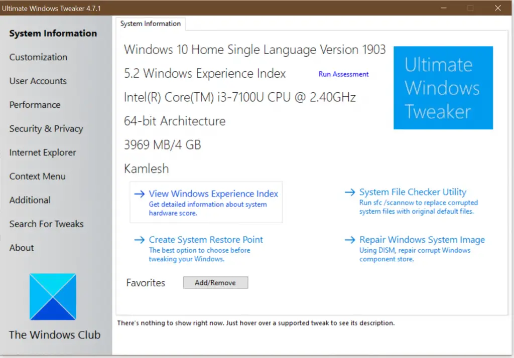 Tweak Windows 10 using Free Ultimate Windows Tweaker | Gear Up Windows