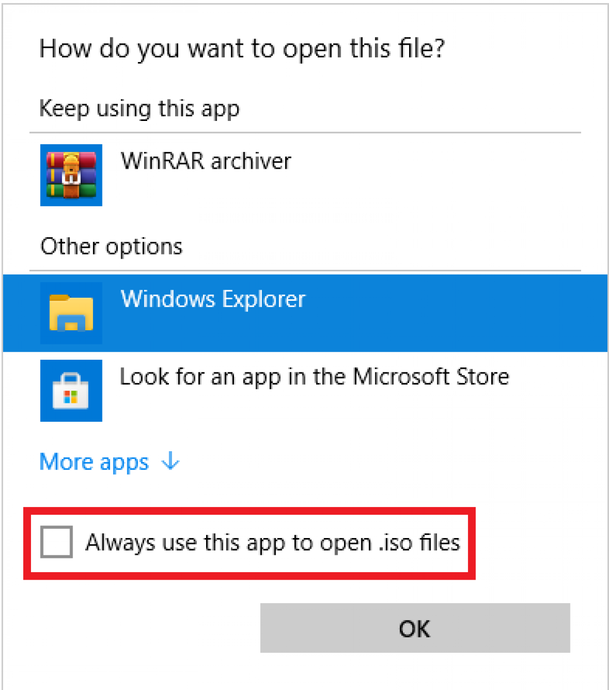 no option to mount iso for windows 10