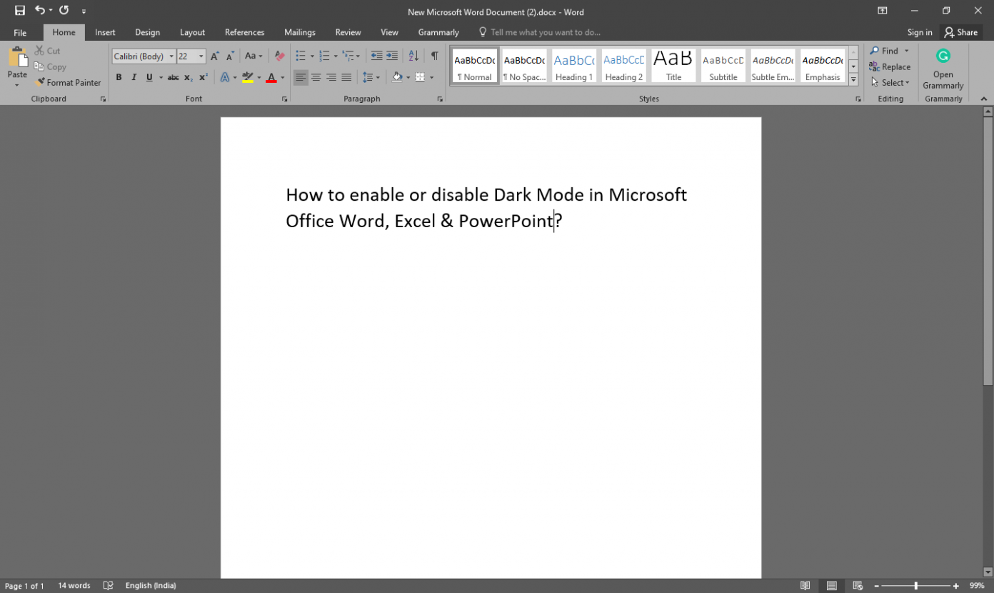 microsoft word dark mode white paper