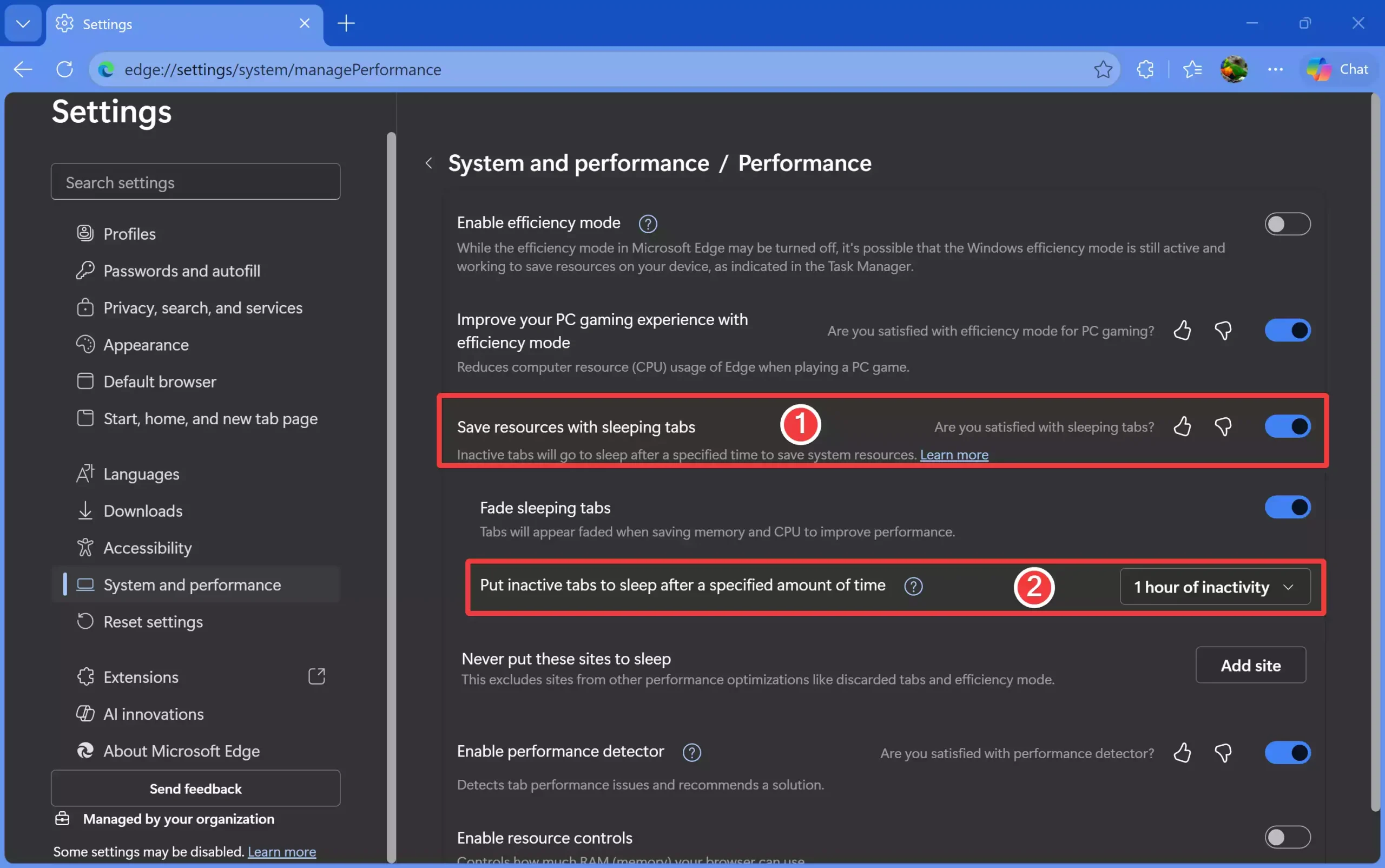 Edge - Save resources with sleeping tabs