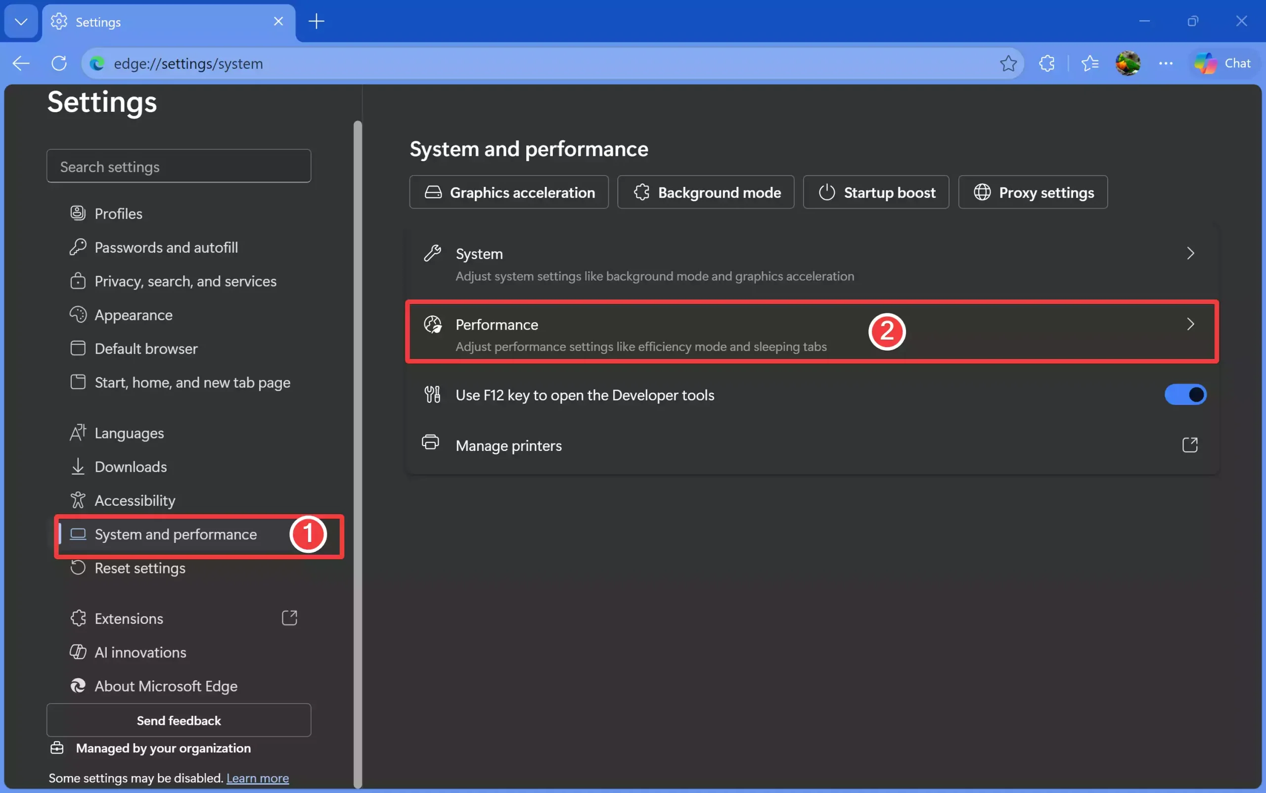 Microsoft​ Edge - Settings - System and performance