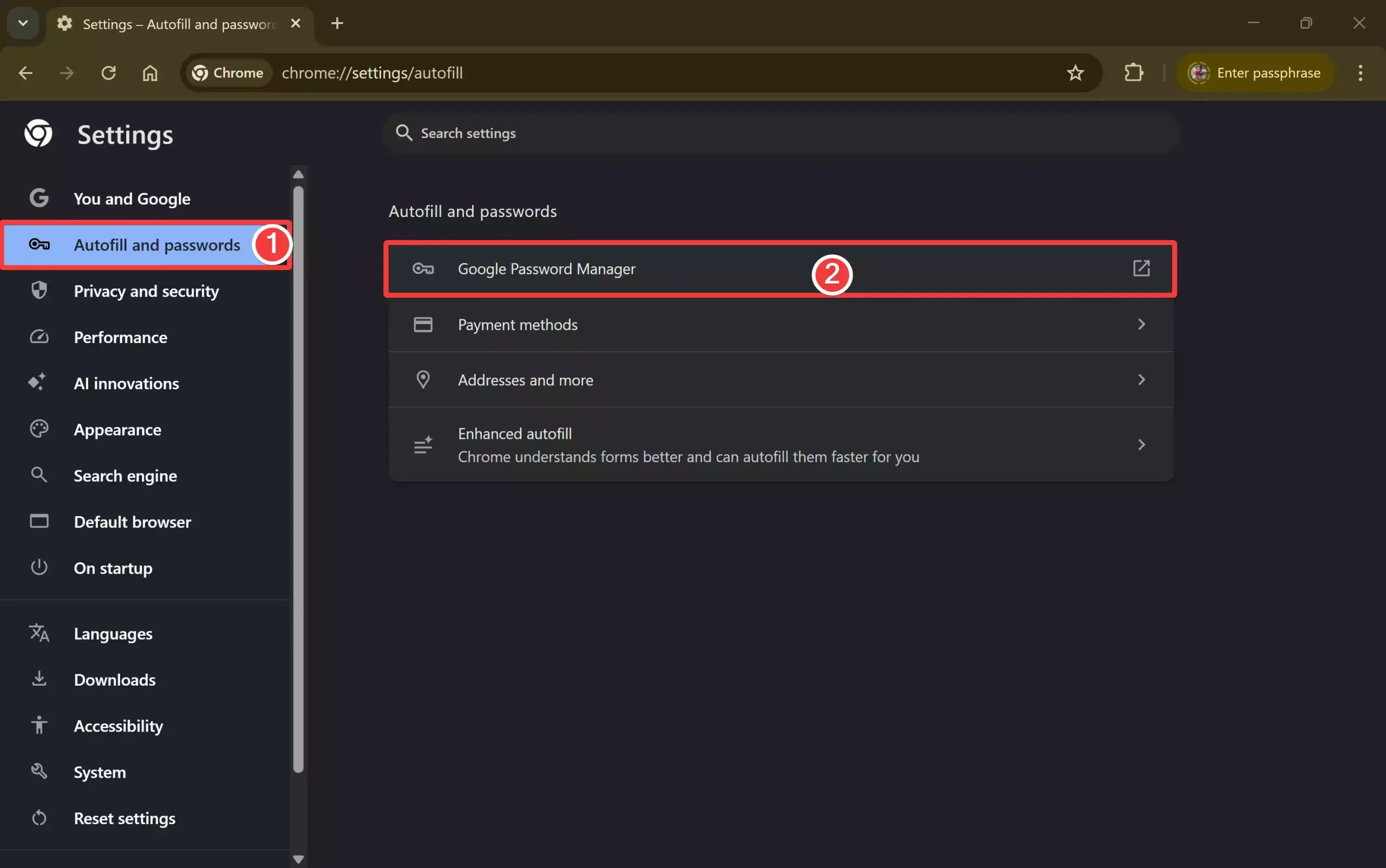Chrome - Autofill and passwords - Google Password Manager