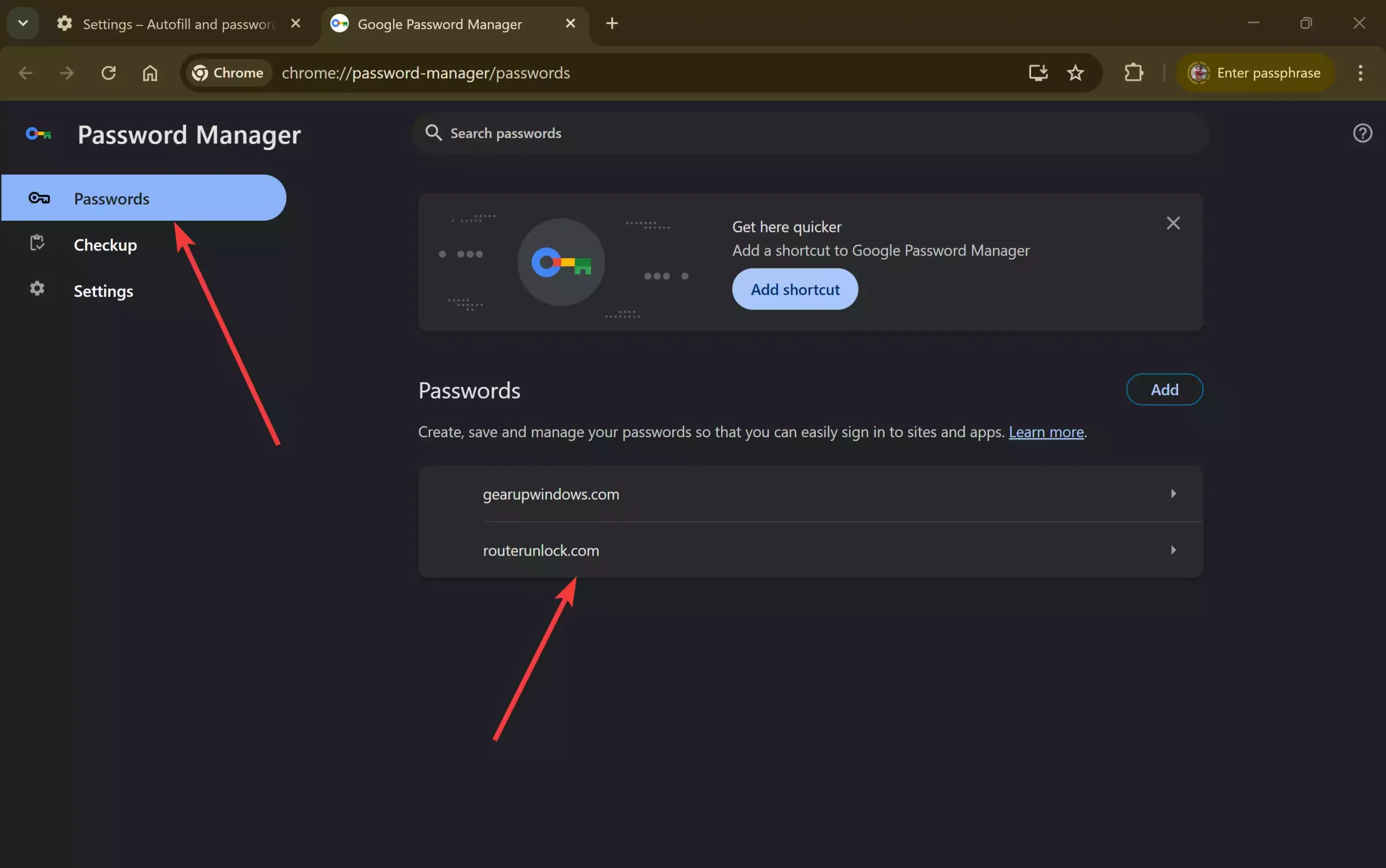 Chrome - Google Passwords Manager