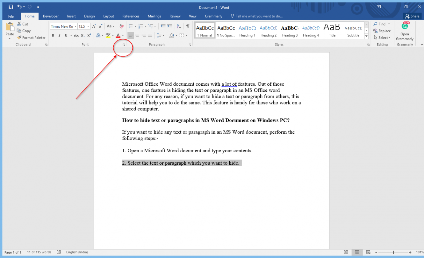 How to hide text or paragraphs in MS Word Document on Windows PC ...