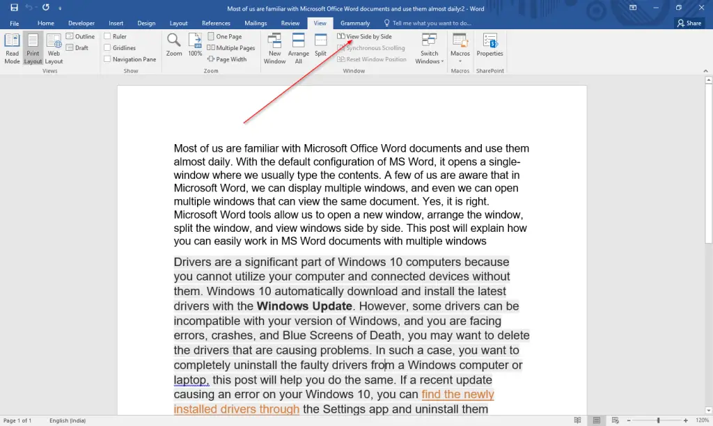 How to Display and Work with Multiple Windows in Microsoft Word? | Gear ...