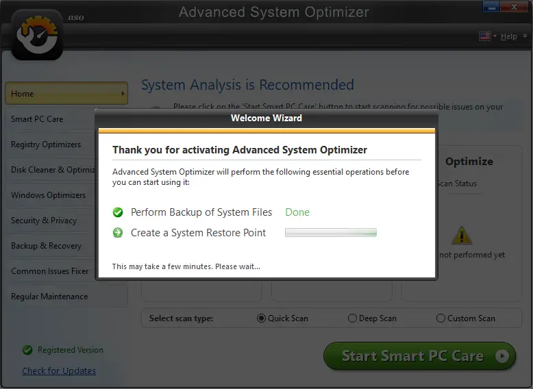 Advanced System Optimizer 3.81.8181.238 free instals