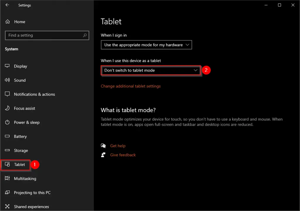 switch tablet mode windows 10 shortcut