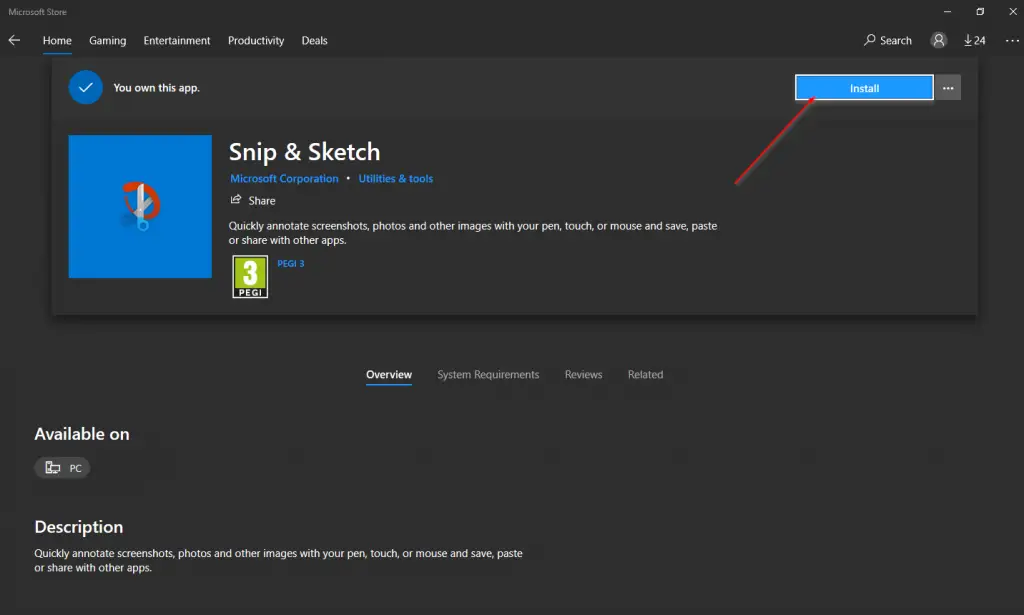 install snip and sketch windows 10