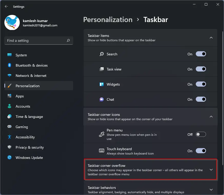 Windows 11 taskbar corner overflow show all icons - padiaustin