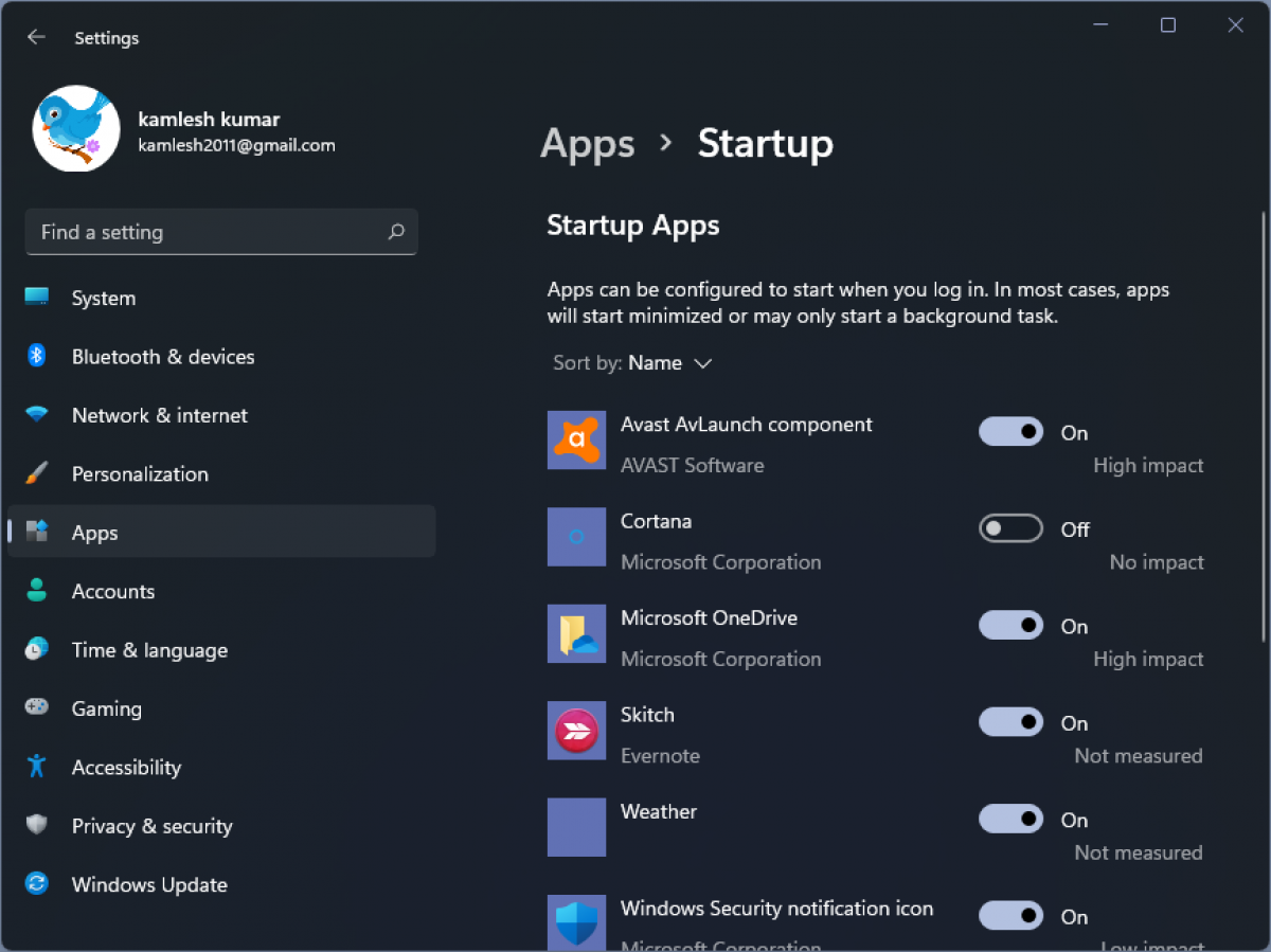 disable avast on startup