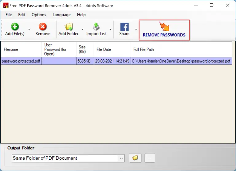 pdf document open password remover