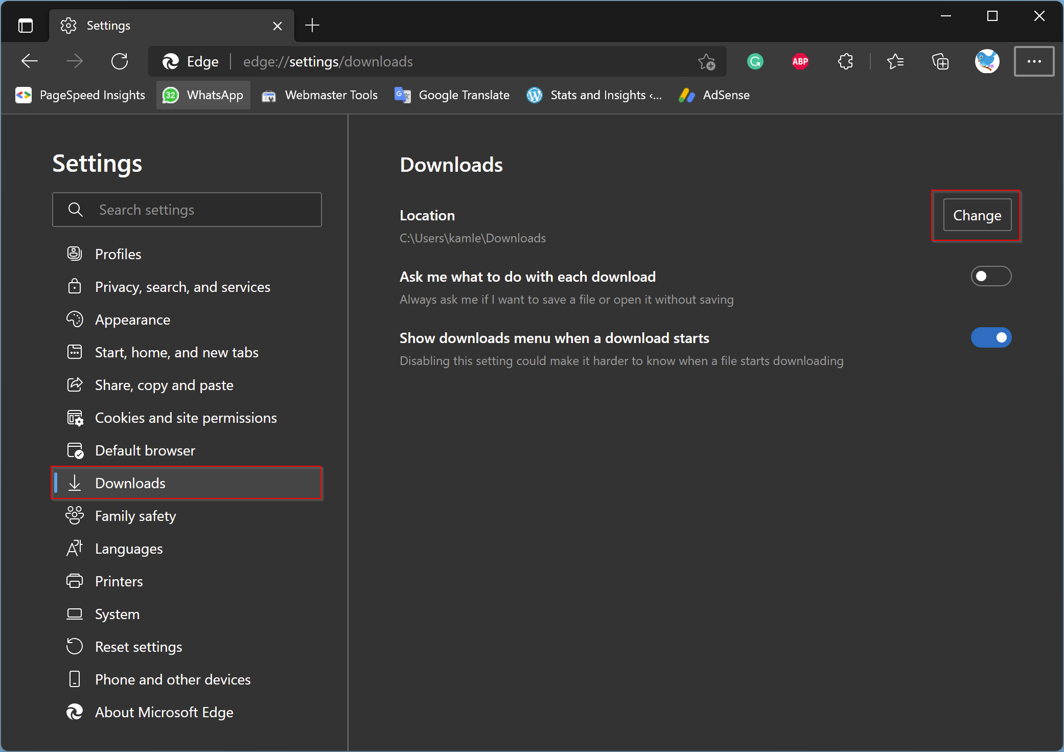 How do I change the default Downloads location in Edge on Windows 11 ...