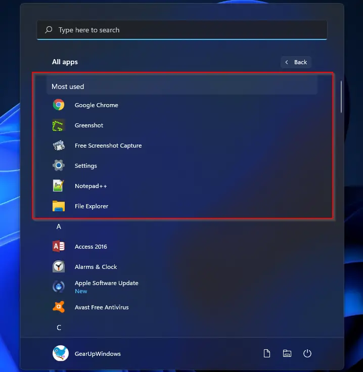 How to Show or Hide Most Used Apps in Start Menu on Windows 11? | Gear ...