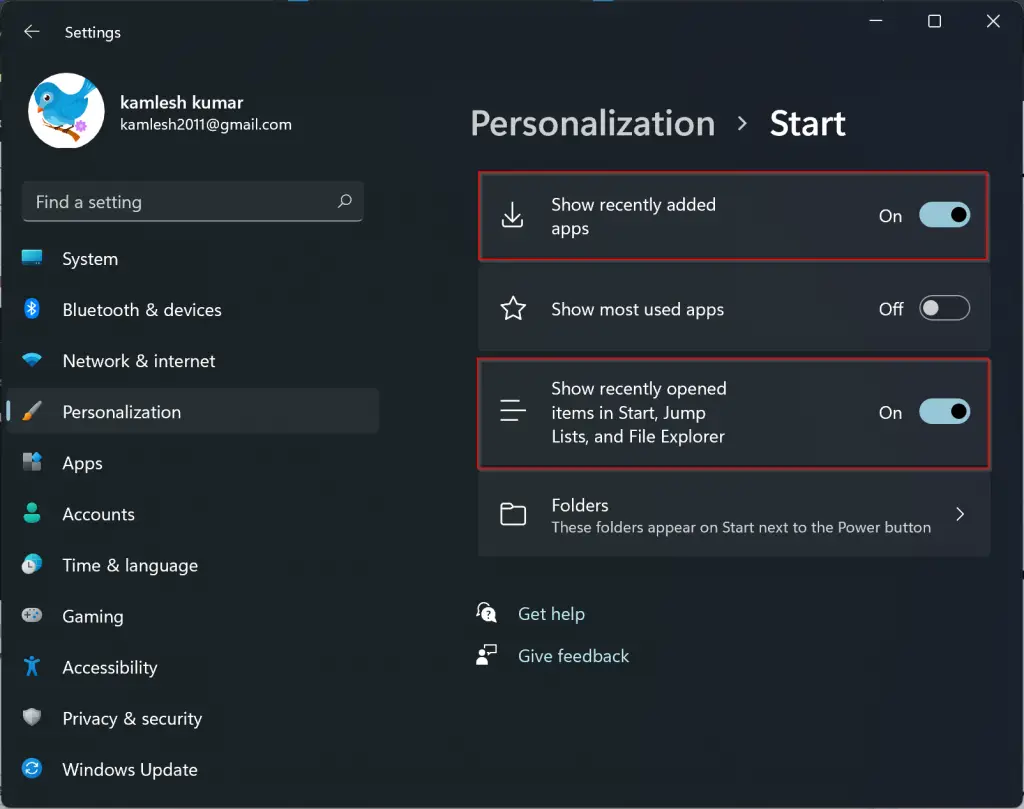 Windows 11 Recommended Start Menu