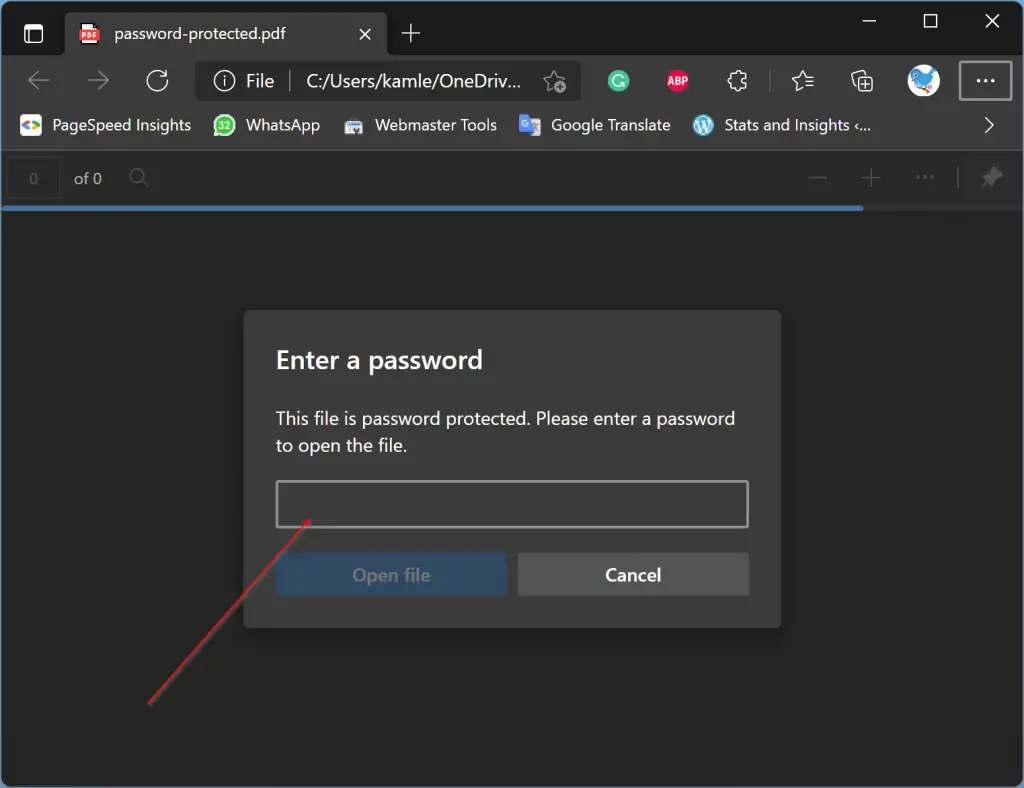 how to open password protected pdf in windows edge browser