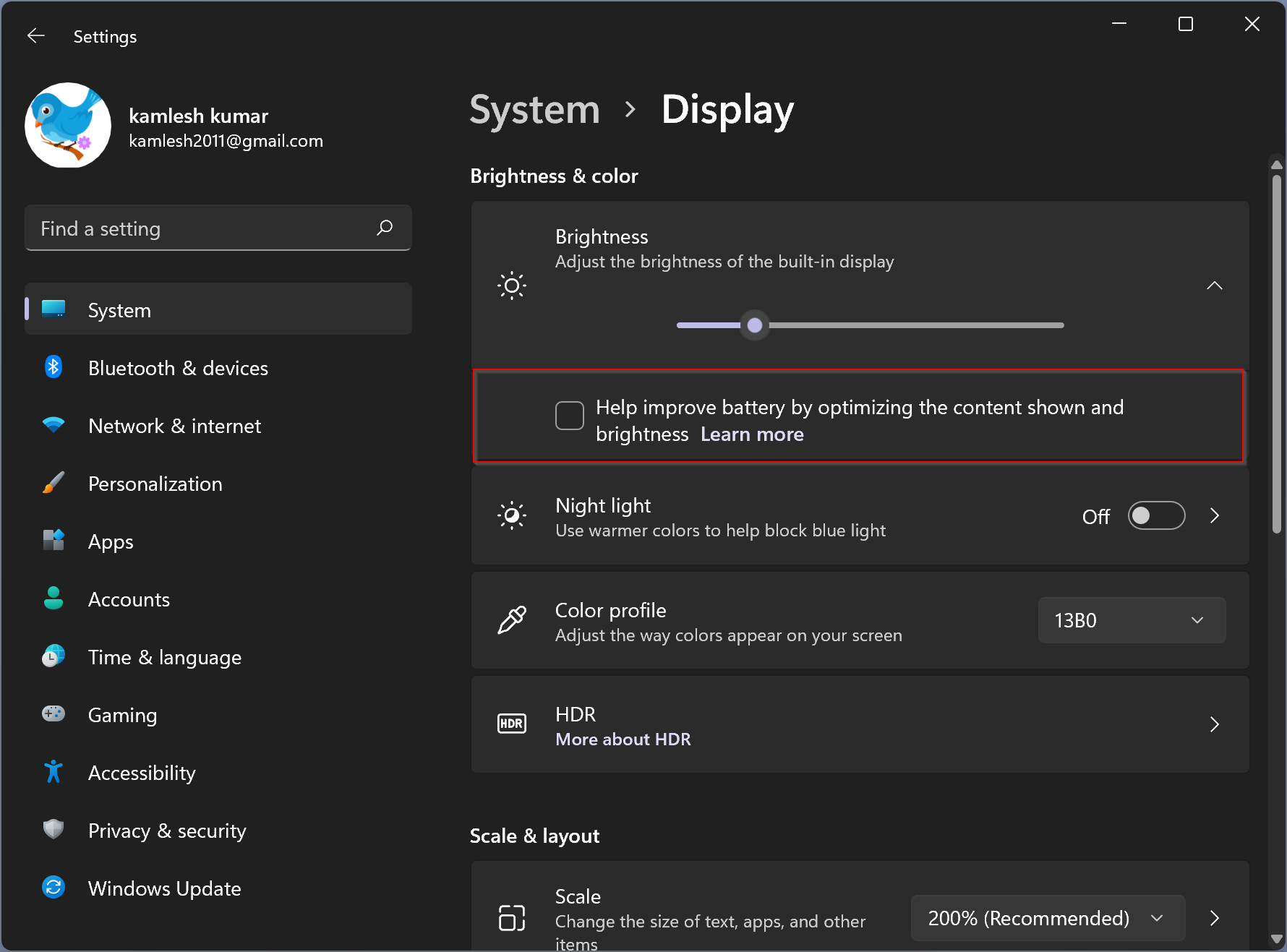 disable dynamic contrast windows 10