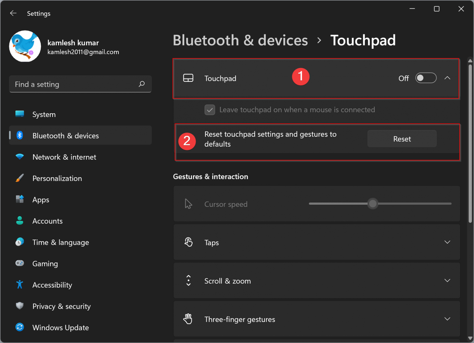 windows 11 touchpad settings missing