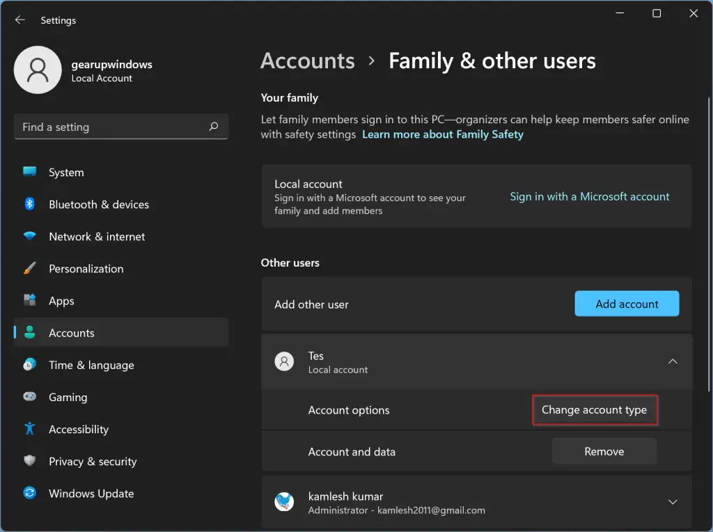 How to Change Account Type on Windows 11? | Gear Up Windows