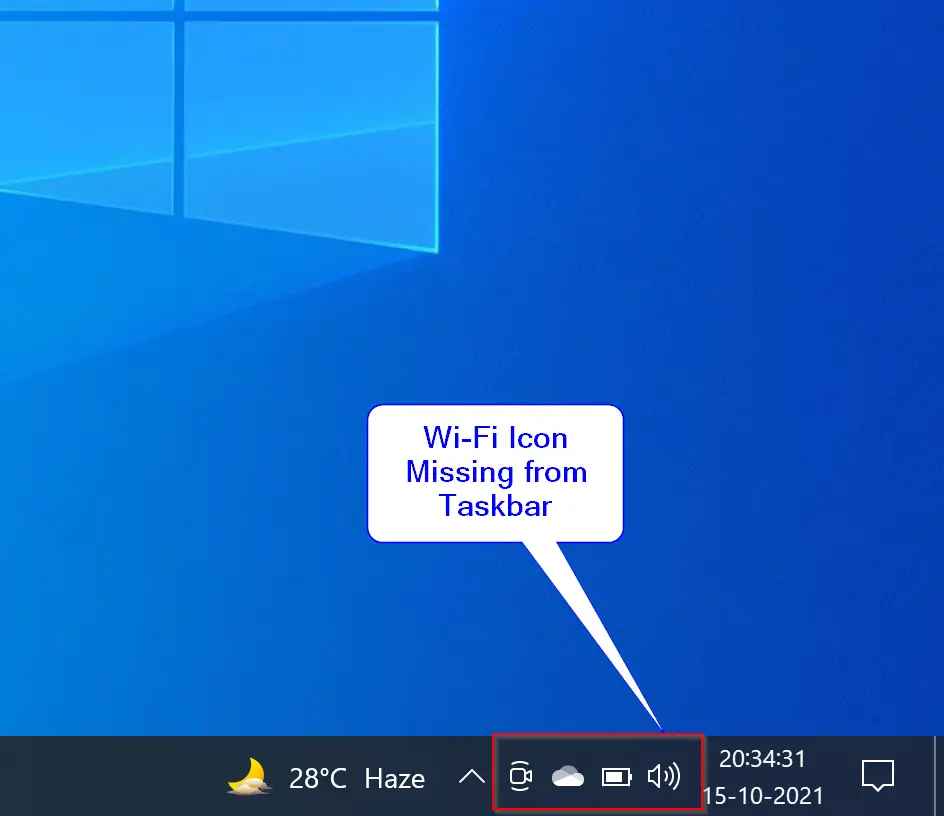 wifi icon taskbar windows 10