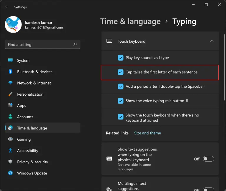 Allow or Stop Touch Keyboard from Capitalizing the First Letter of Each