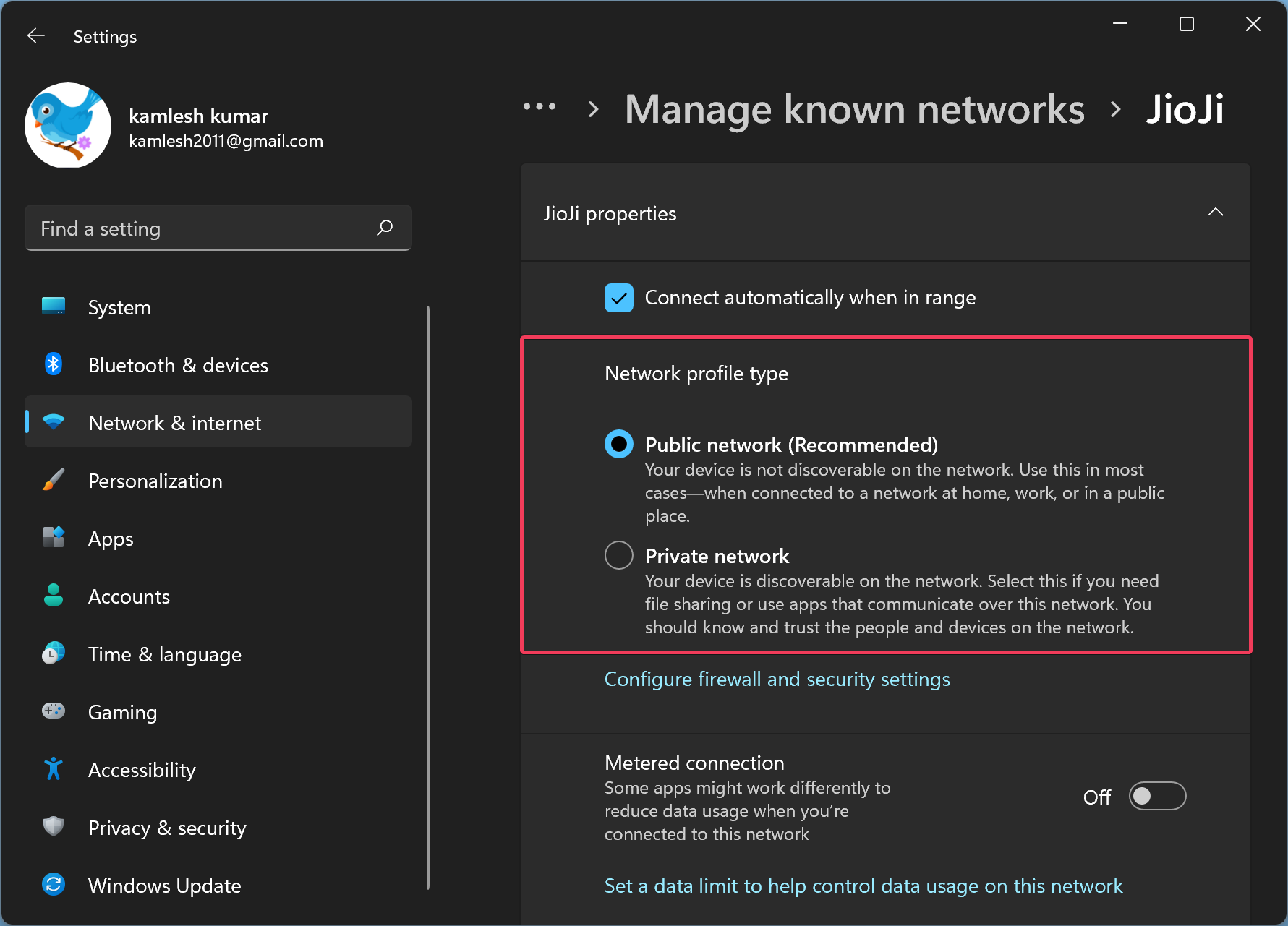 change network profile windows 11