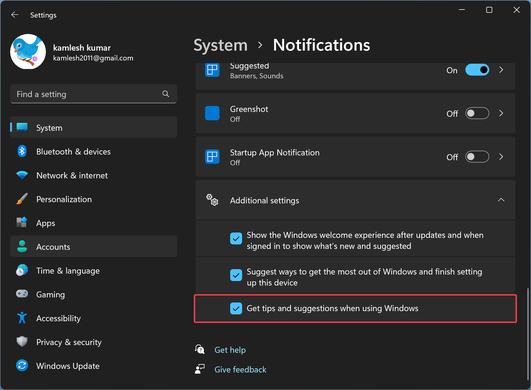 How To Enable Or Disable Tips And Suggestions Notifications In Windows 11 Gear Up Windows 7003