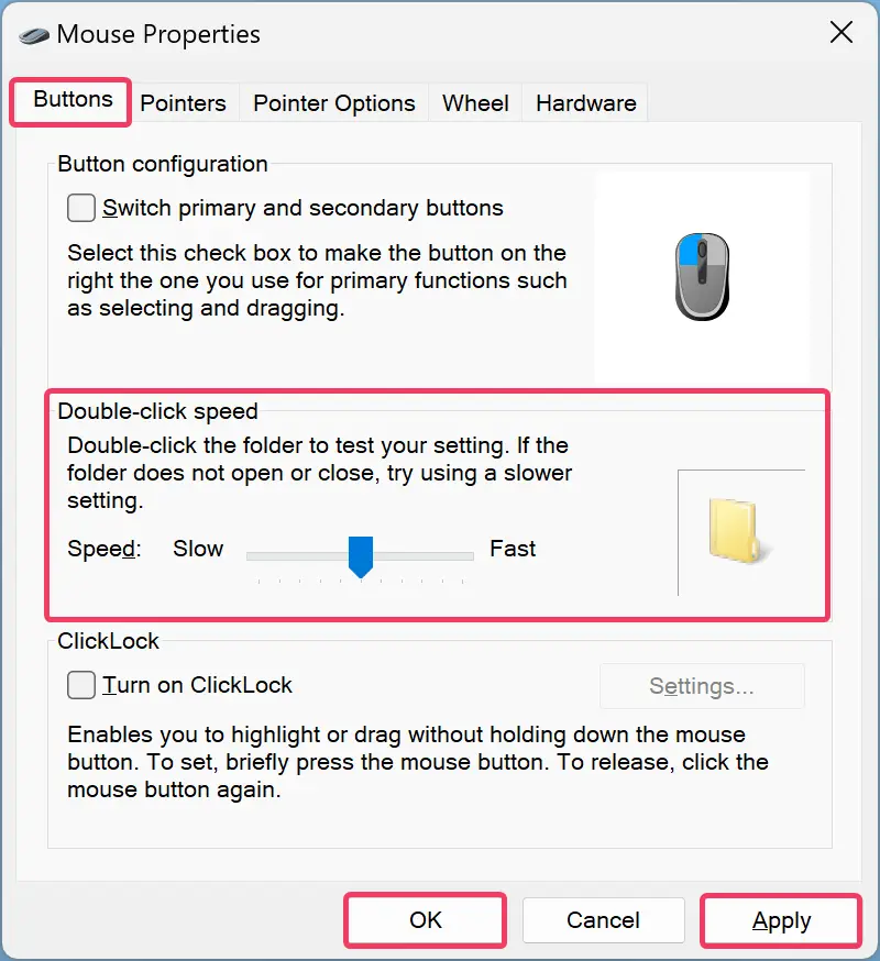 How to change Mouse Double Click Speed in Windows 11/10