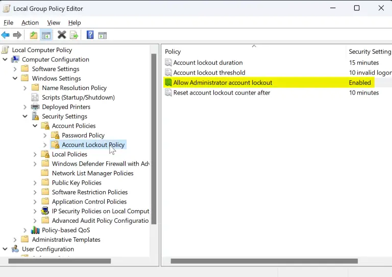 How to Enable or Disable Administrator Account Lockout in Windows 11