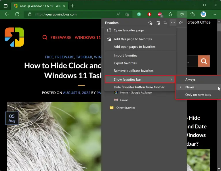 How to Show or Hide Favorites Bar in Microsoft Edge on Windows 11 or 10