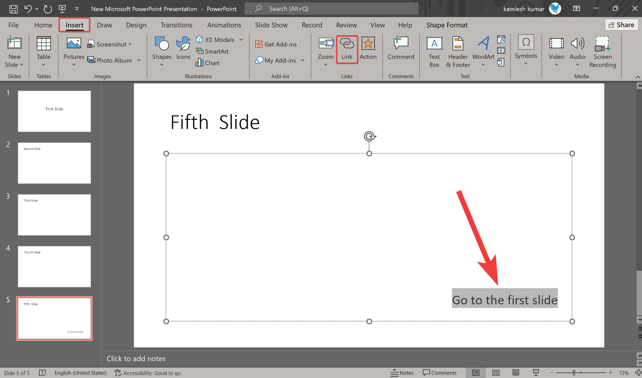 powerpoint link to slide in another presentation