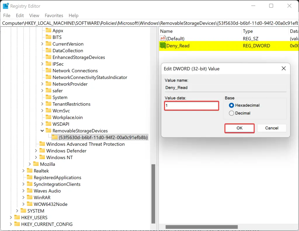 In Windows 11 or 10, how do I enable or disable removable storage access?