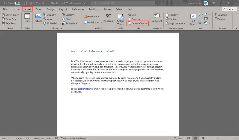 How to Cross Reference in Word? | Gear Up Windows