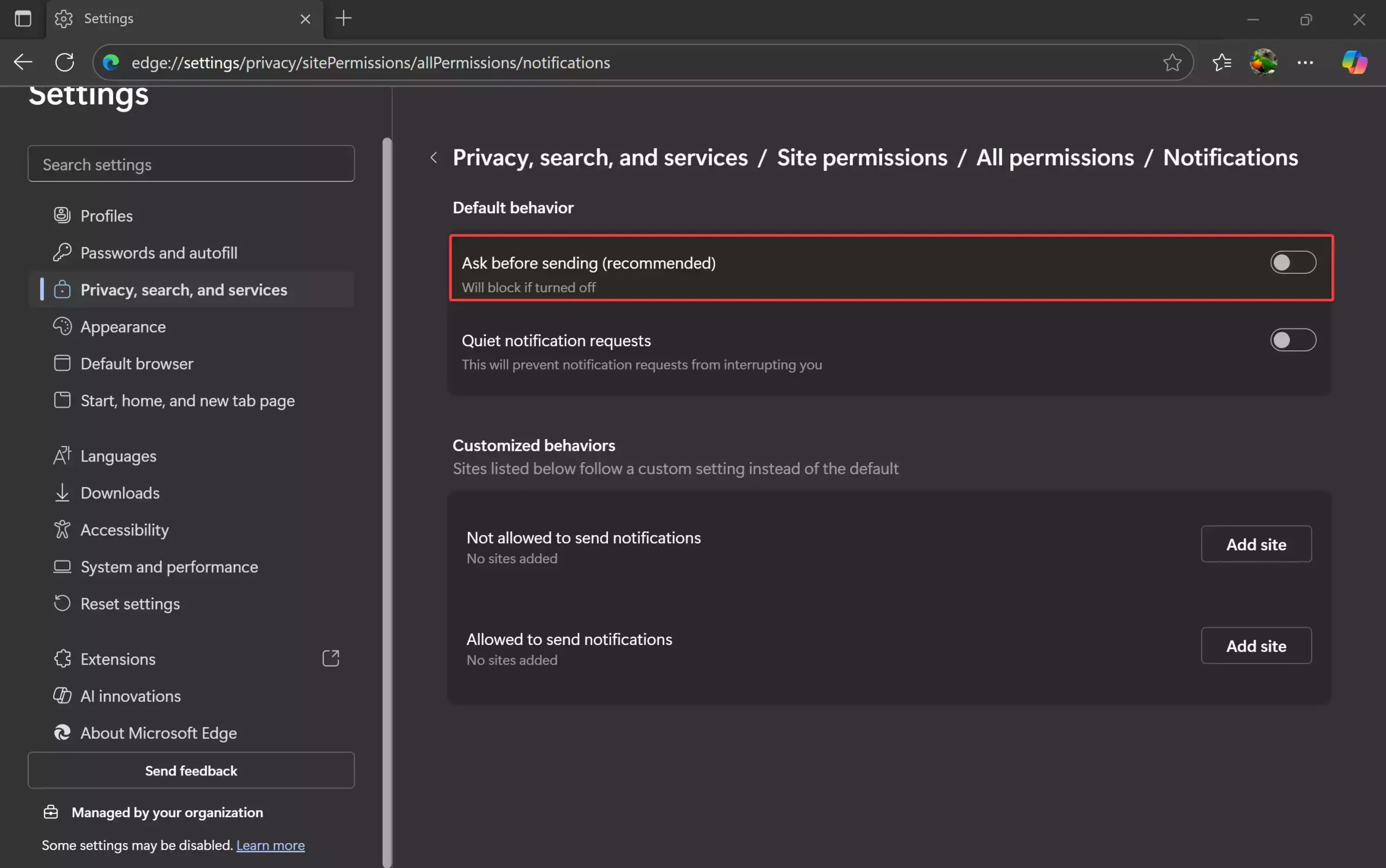 Edge Notifications - Ask before sending (recommended)
