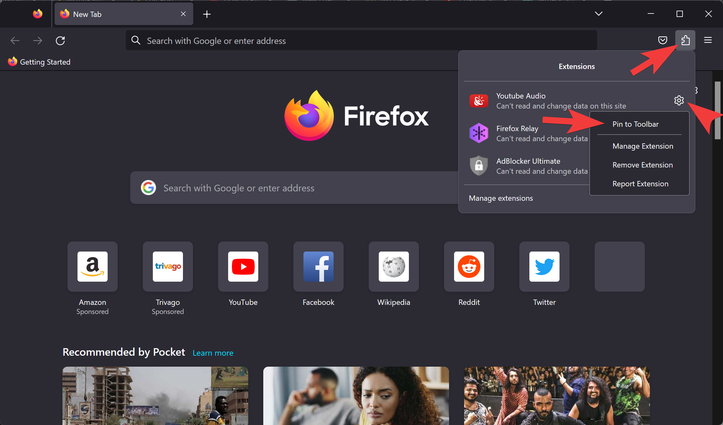 🔵How to pin Firefox Extension in Firefox toolbar? 