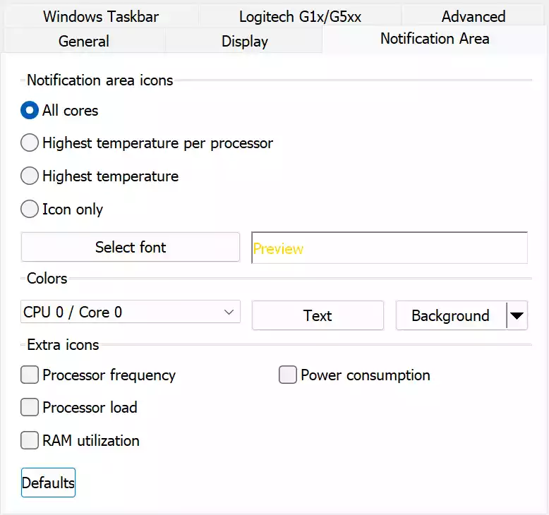 Core Temp Notification Area