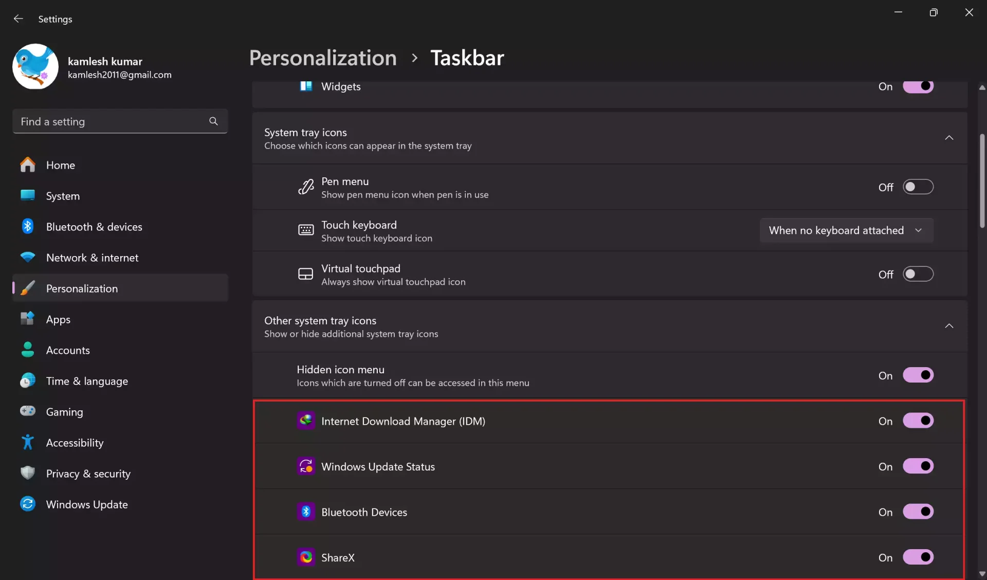 Customize System Tray Icons in Windows 11 using Other system tray icons