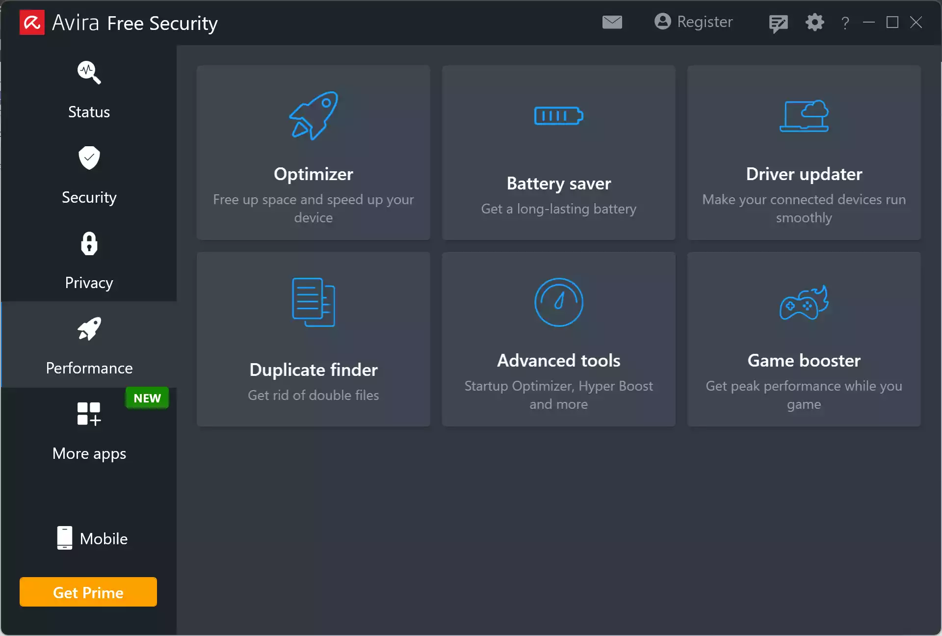 Avira Free Security Performance Tab