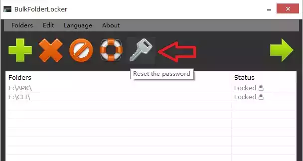 Reset password in BulkFolderLocker