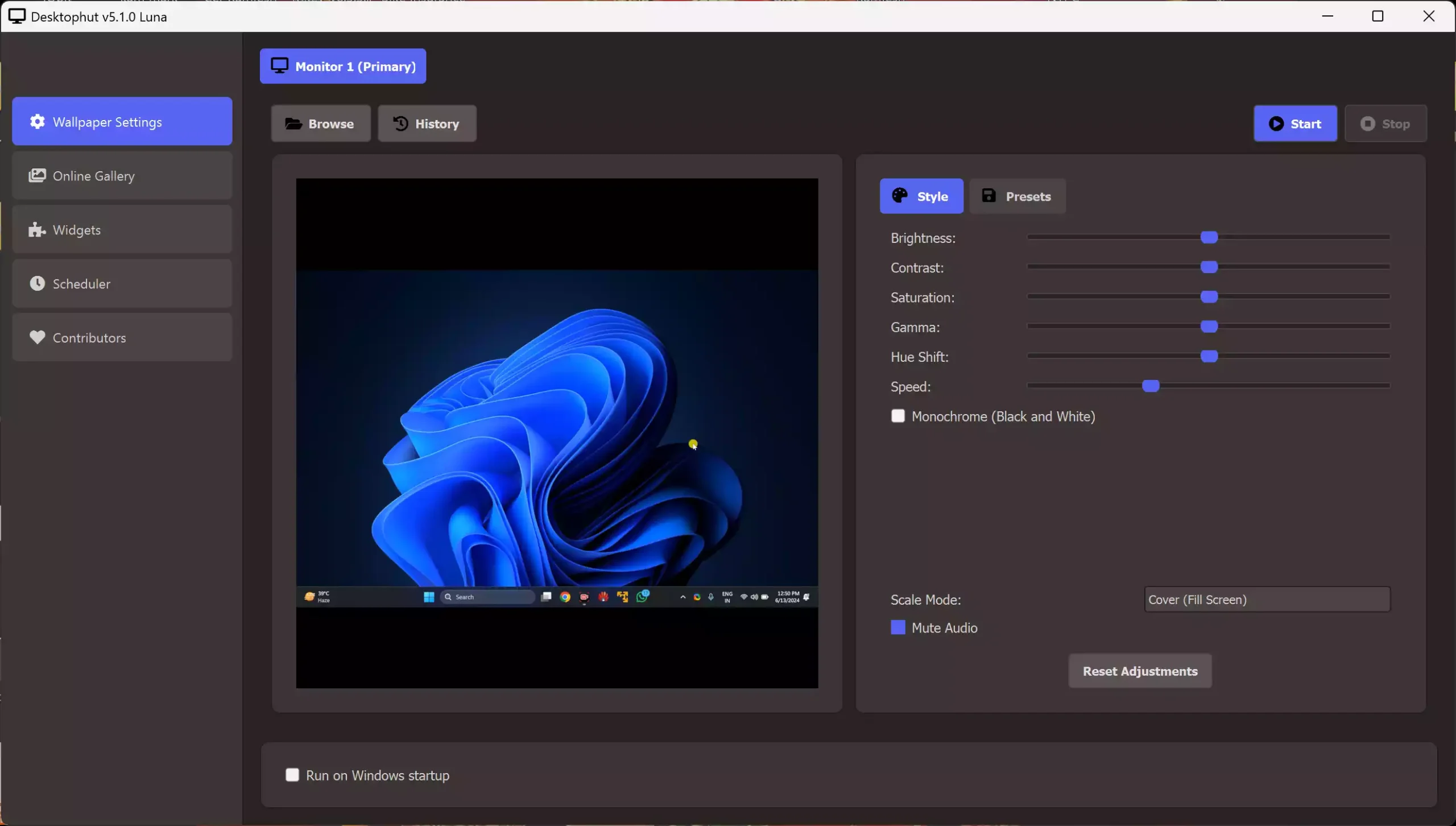 DesktopHut Wallpaper Settings tab