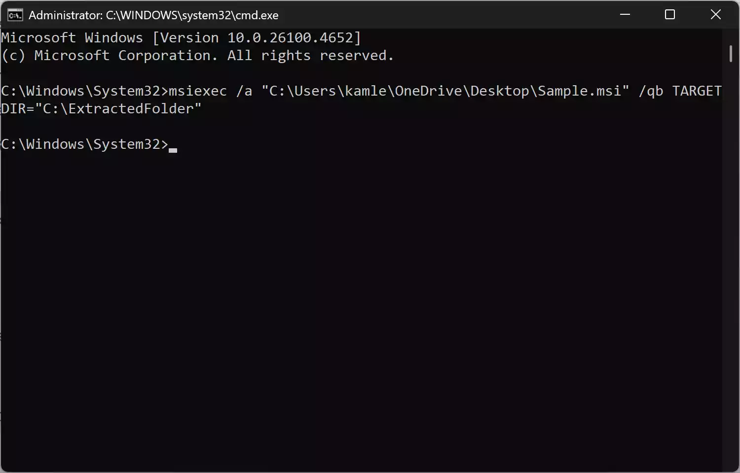 Extract MSI file using msiexec