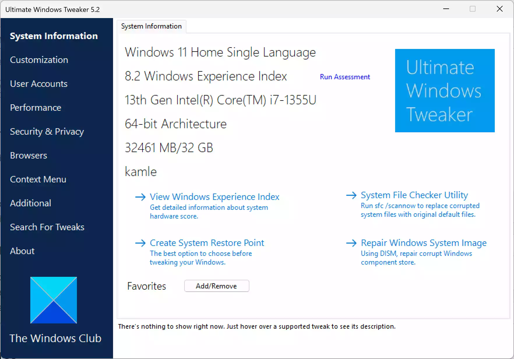 Ultimate Windows Tweaker 5 Interface