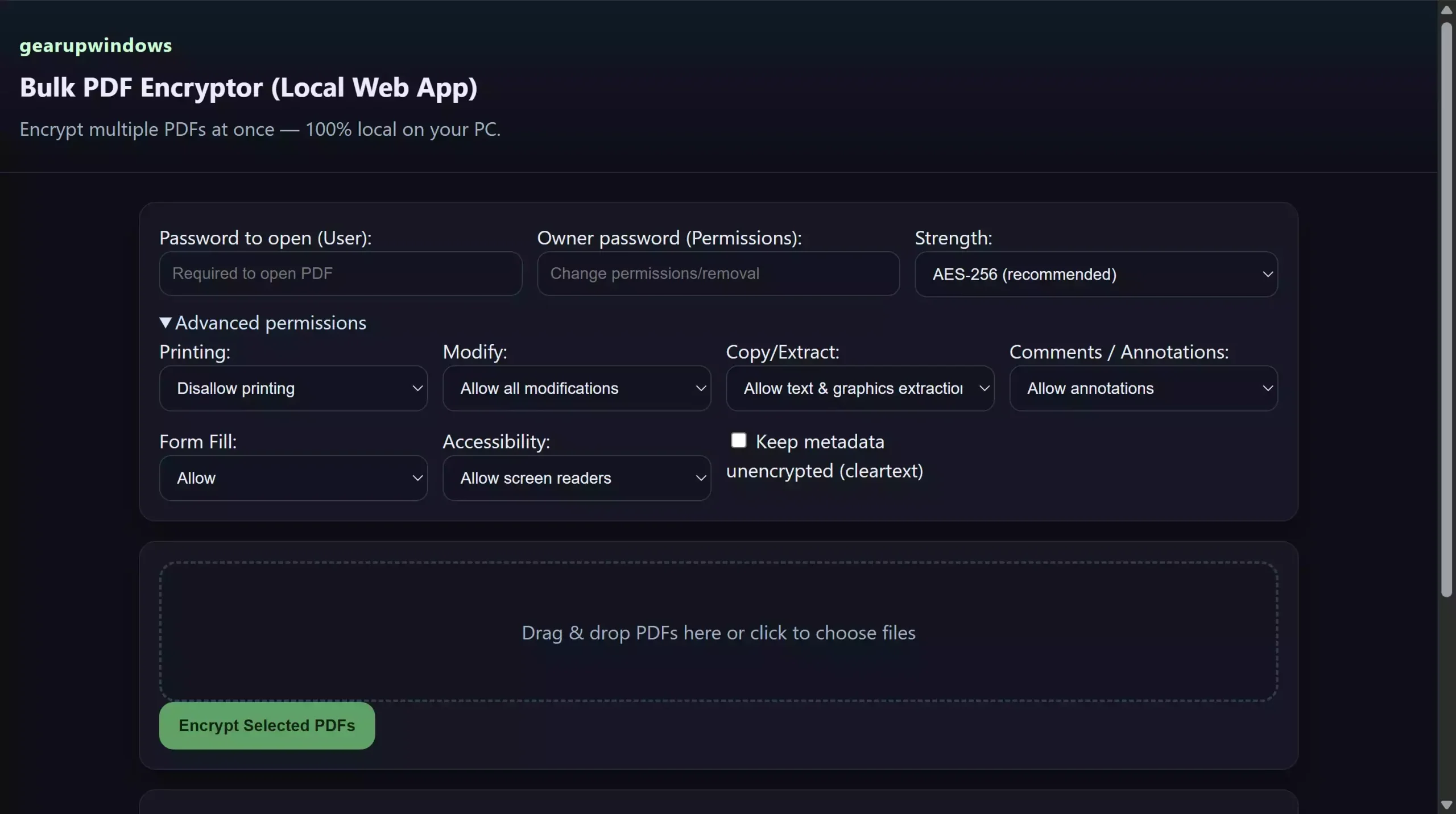 Bulk PDF Encryptor (Local Web App)