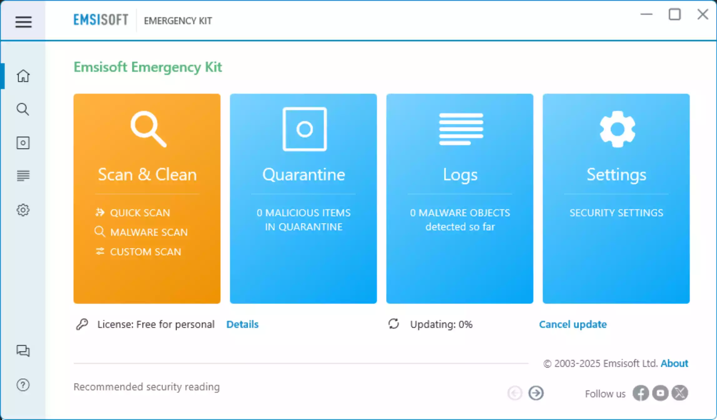 Emsisoft Emergency Kit Scanner main window on Windows