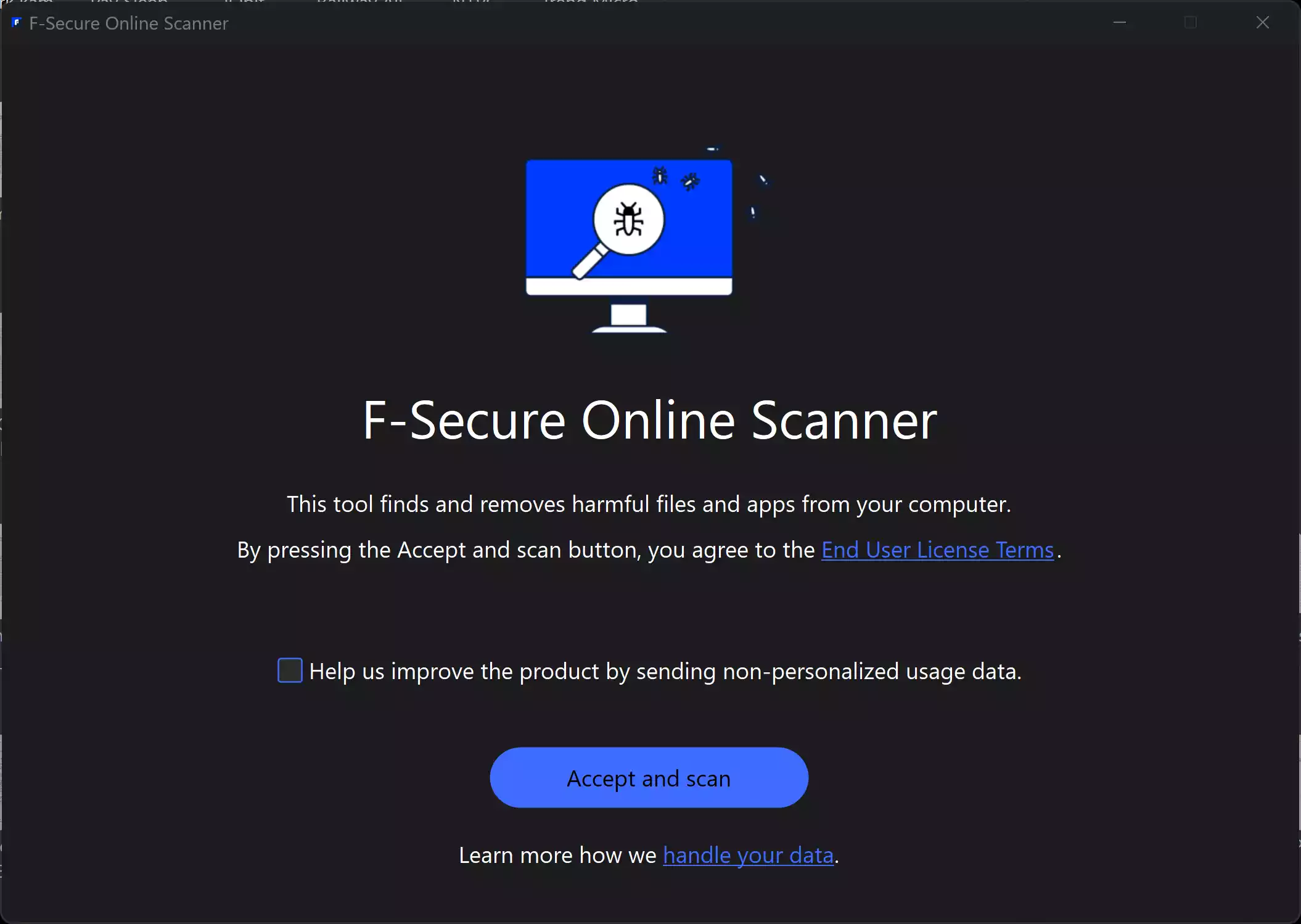 F-Secure Online Scanner interface on Windows