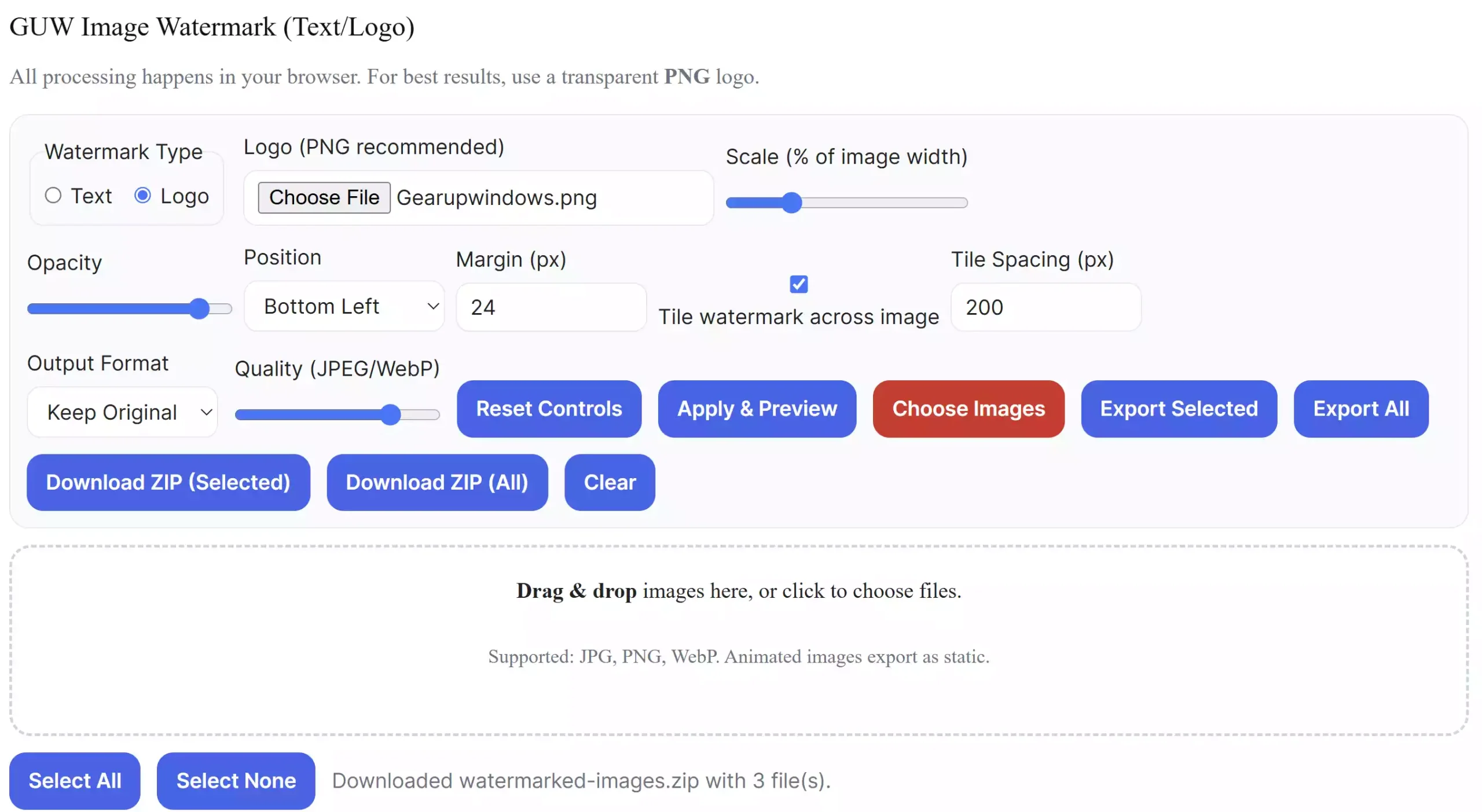 GUW Image Watermark (Text/Logo) — Free Online Tool