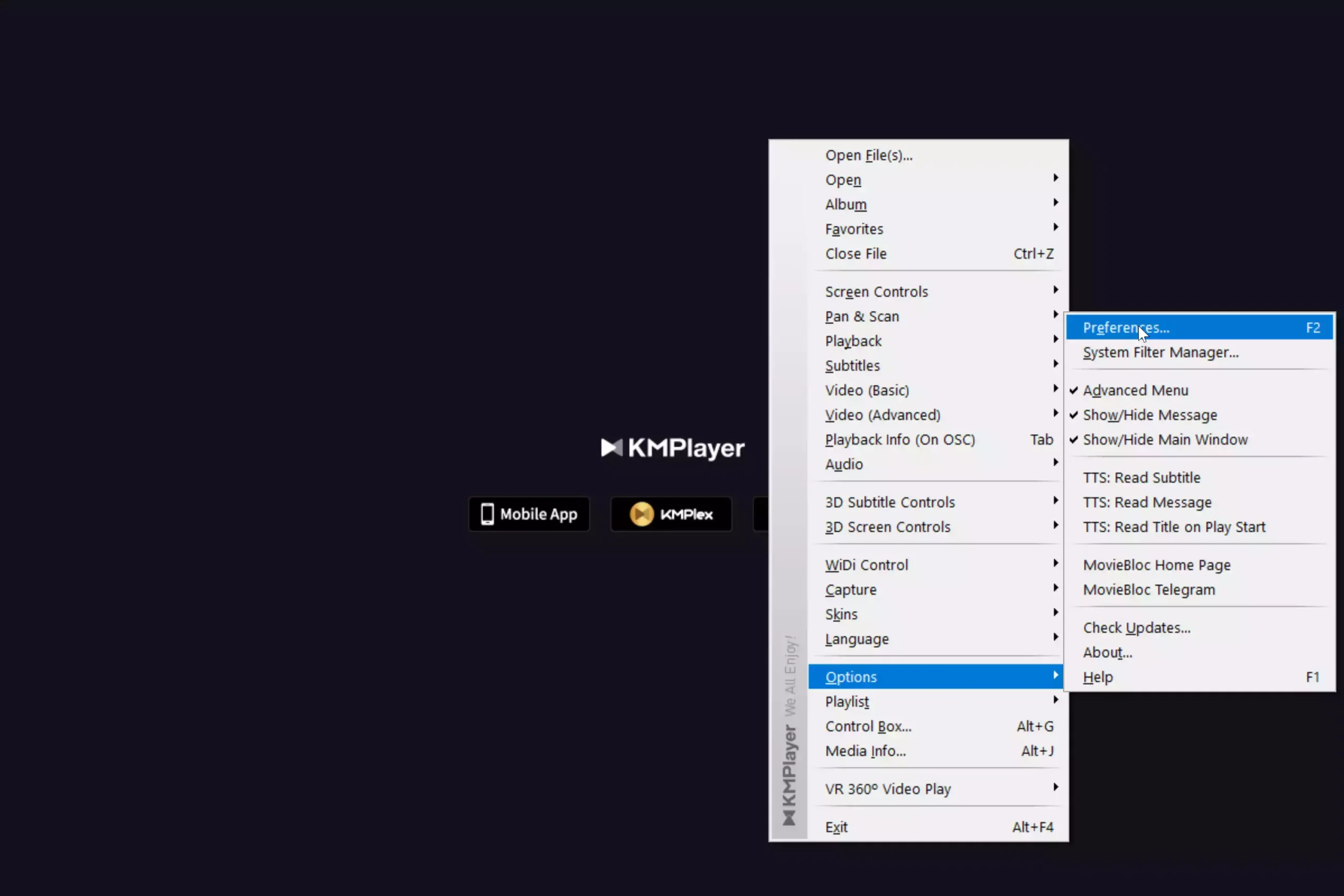 KM Player - Options - Preferences